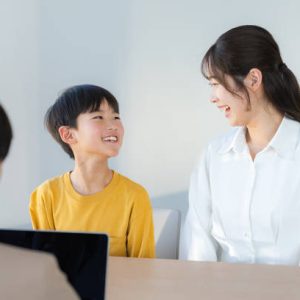 Parents and children and teachers interviewing